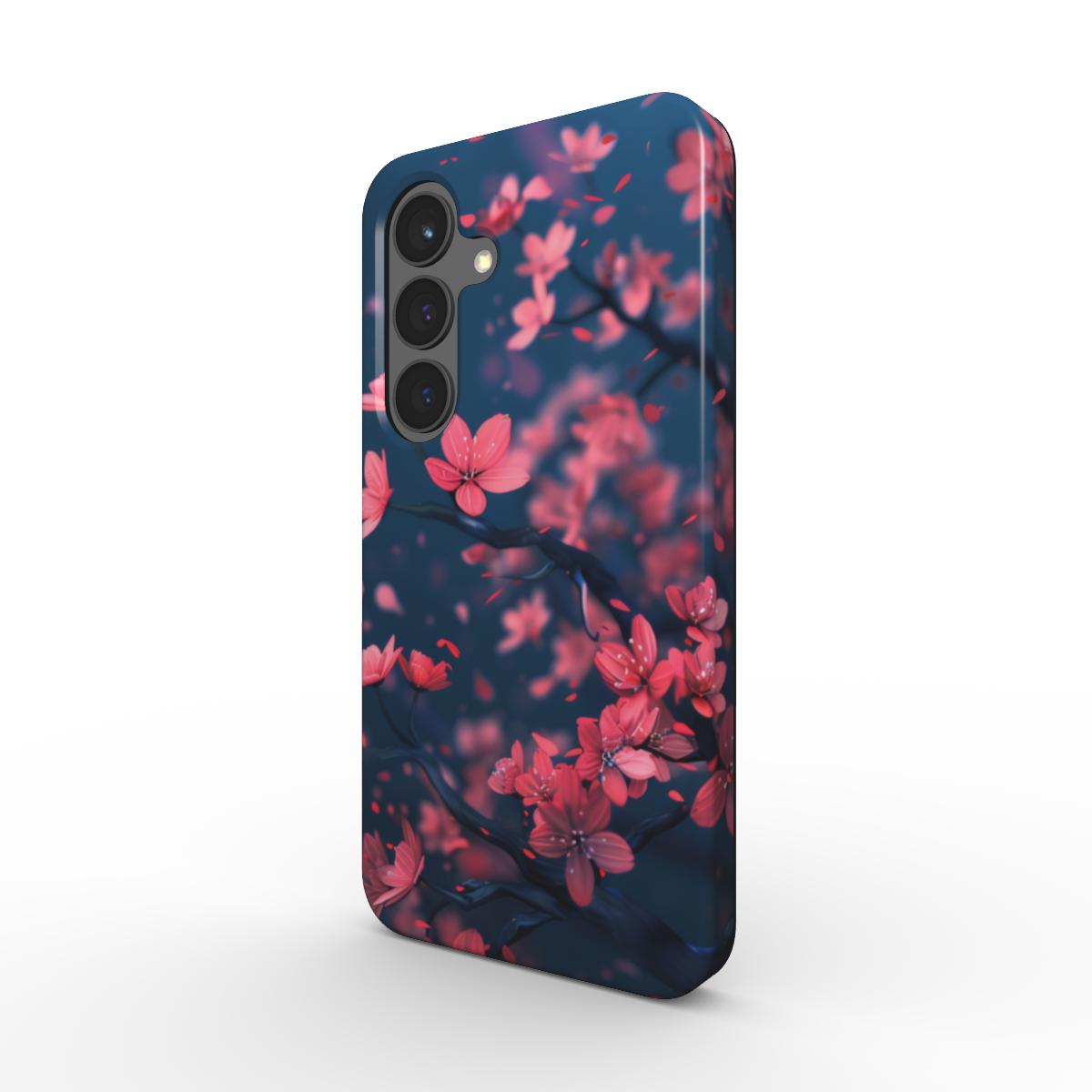 Stoßfeste Sakura Handyhülle mit Kirschblüten-Design, Dual-Layer Aufbau aus PC und TPU, Ansicht schräg