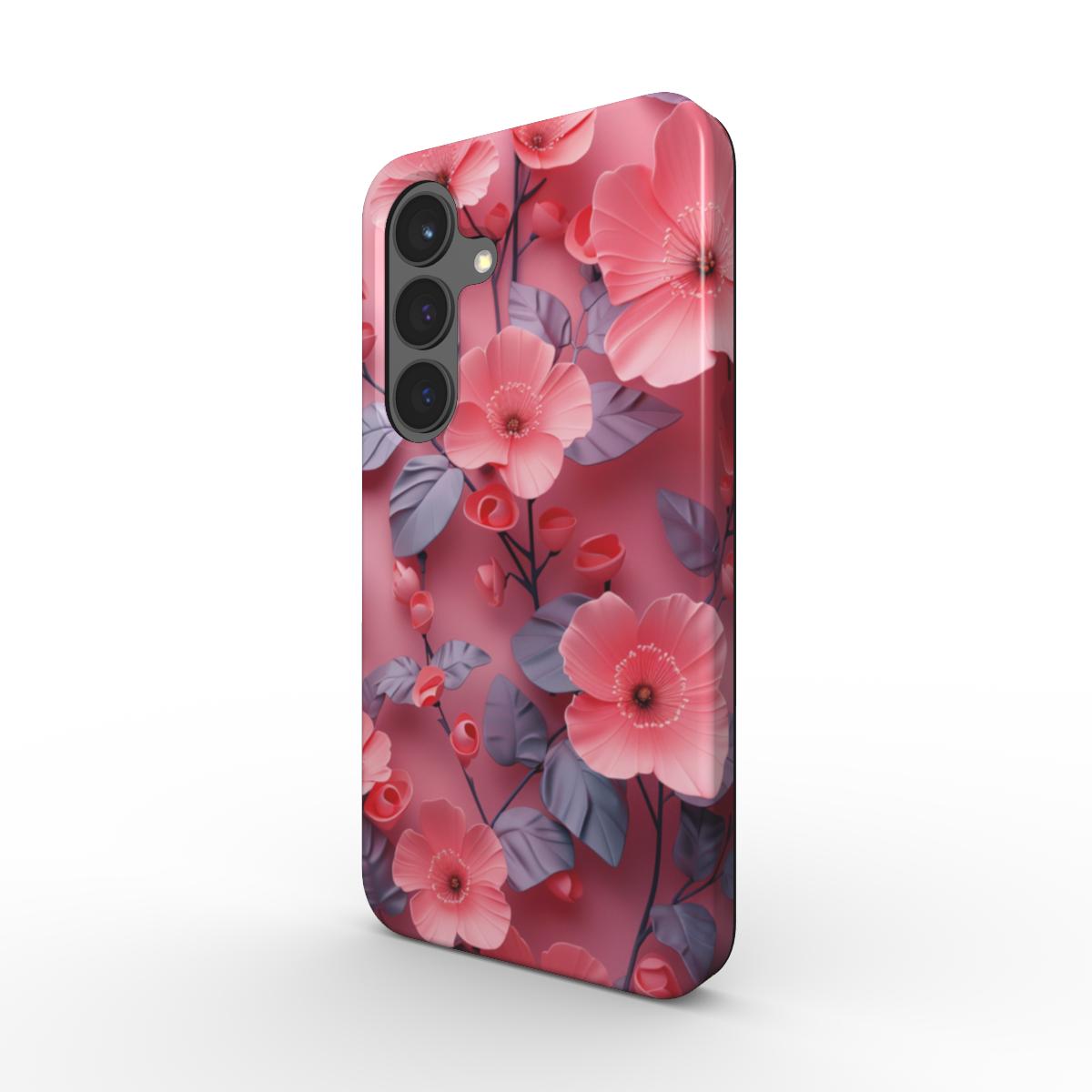 Rosa Blumen Handyhülle stoßfest – Seitenansicht auf Smartphone