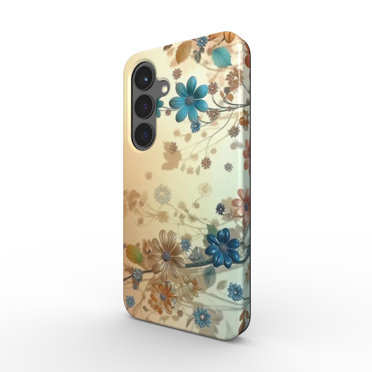 Beige-Blaue Blumen Tough Case Handyhülle