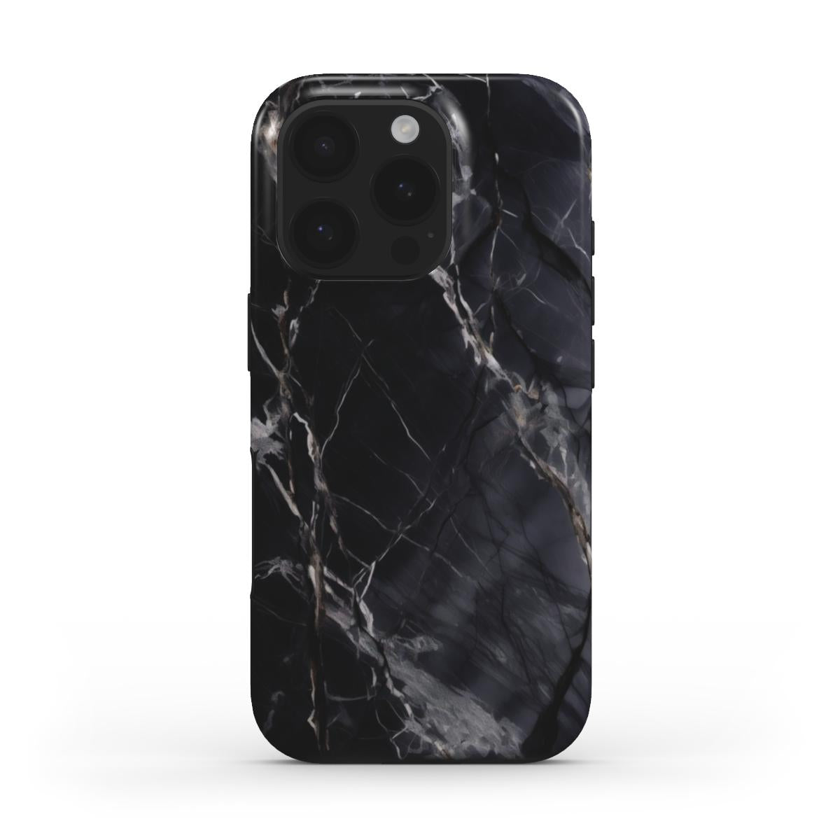 iPhone-Hülle mit schwarzem Marmor-Look und MagSafe-Kompatibilität – elegante Rückseite
