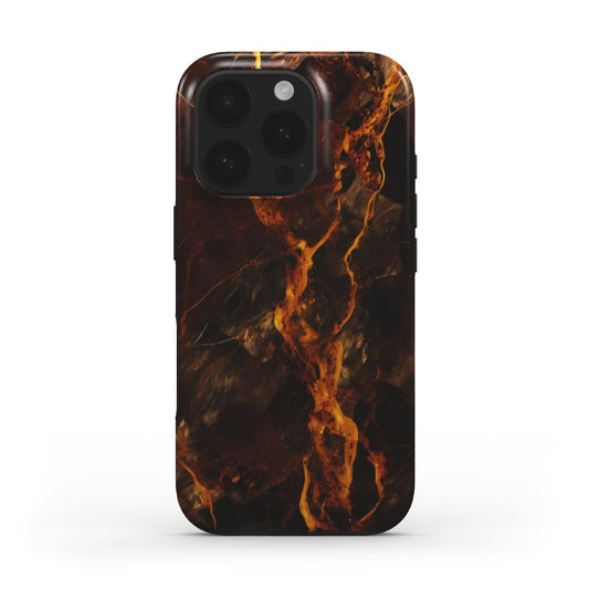 Rückansicht der MagSafe Hülle mit feurigem Marmor-Look – passgenau für iPhone