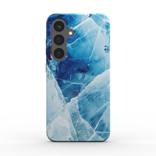 Kristall-Eis Blau Handyhülle – Rückseite mit leuchtend blauer Struktur und Kameraschutz