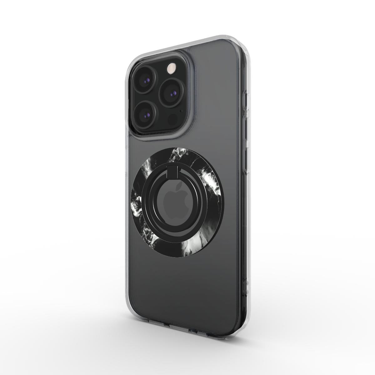 Magnetischer Ringhalter seitlich am iPhone – Schrägansicht