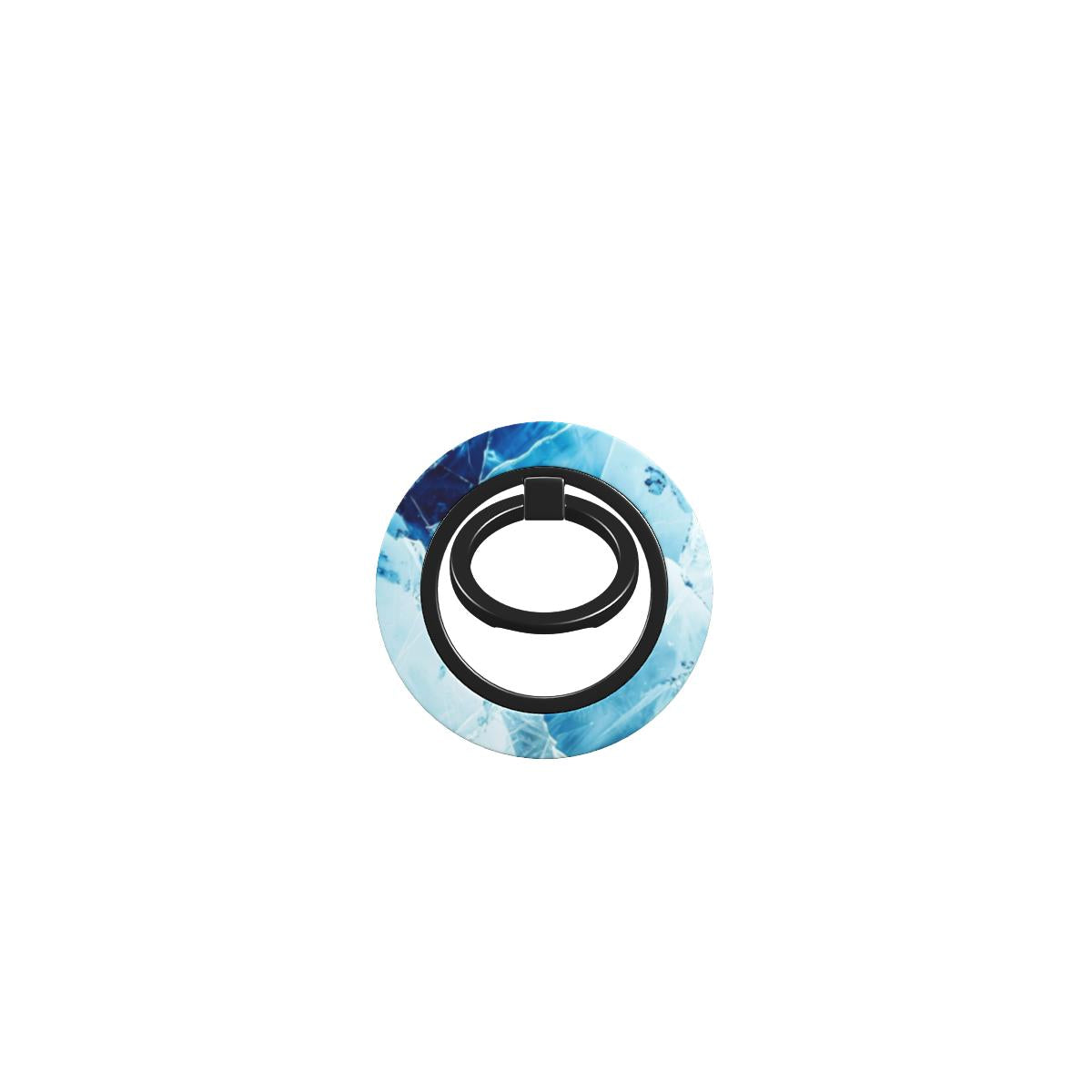 Einzelansicht des magnetischen Ringhalters in blauem Marmor-Design auf weißem Hintergrund, Ring geschlossen.