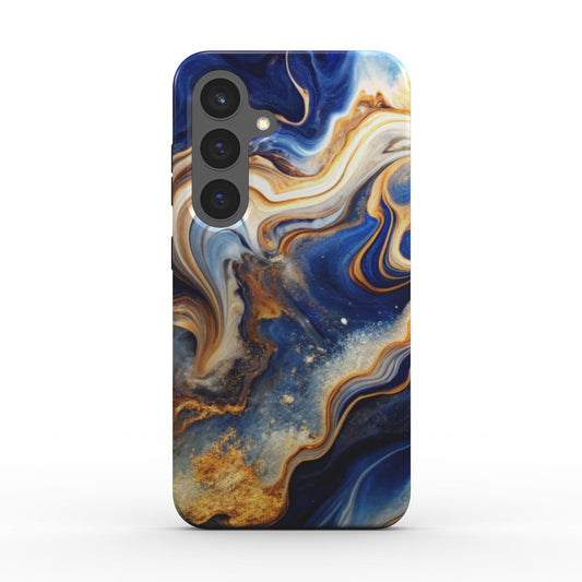 Azure Storm – Rückseite Frontaufnahme: Premiumdruck mit mystischem Galaxy-Strudel in Azure und Gold, erhöhte Kamerakante sichtbar.