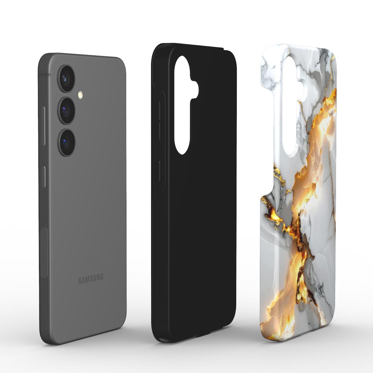 Explosionsansicht Tough Case: Innenschicht TPU und Außenschale PC – Marmor-Design „Golden Fracture“