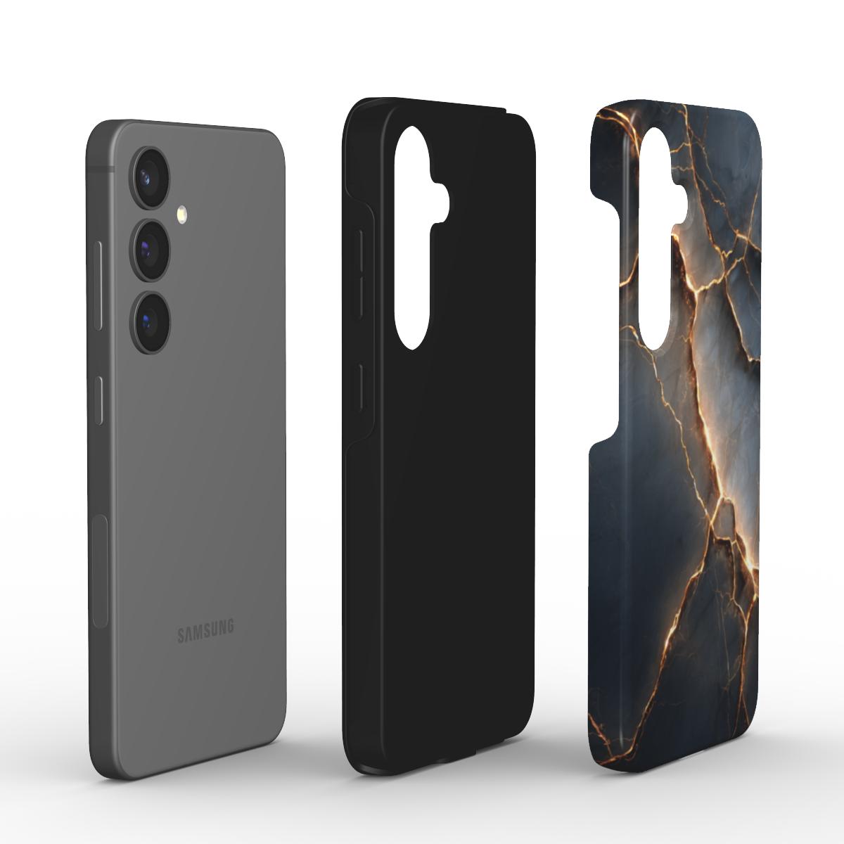 Explosionsansicht Tough Case – TPU-Innenschicht und PC-Außenschale im Marmor-Design „Obsidian Blaze“