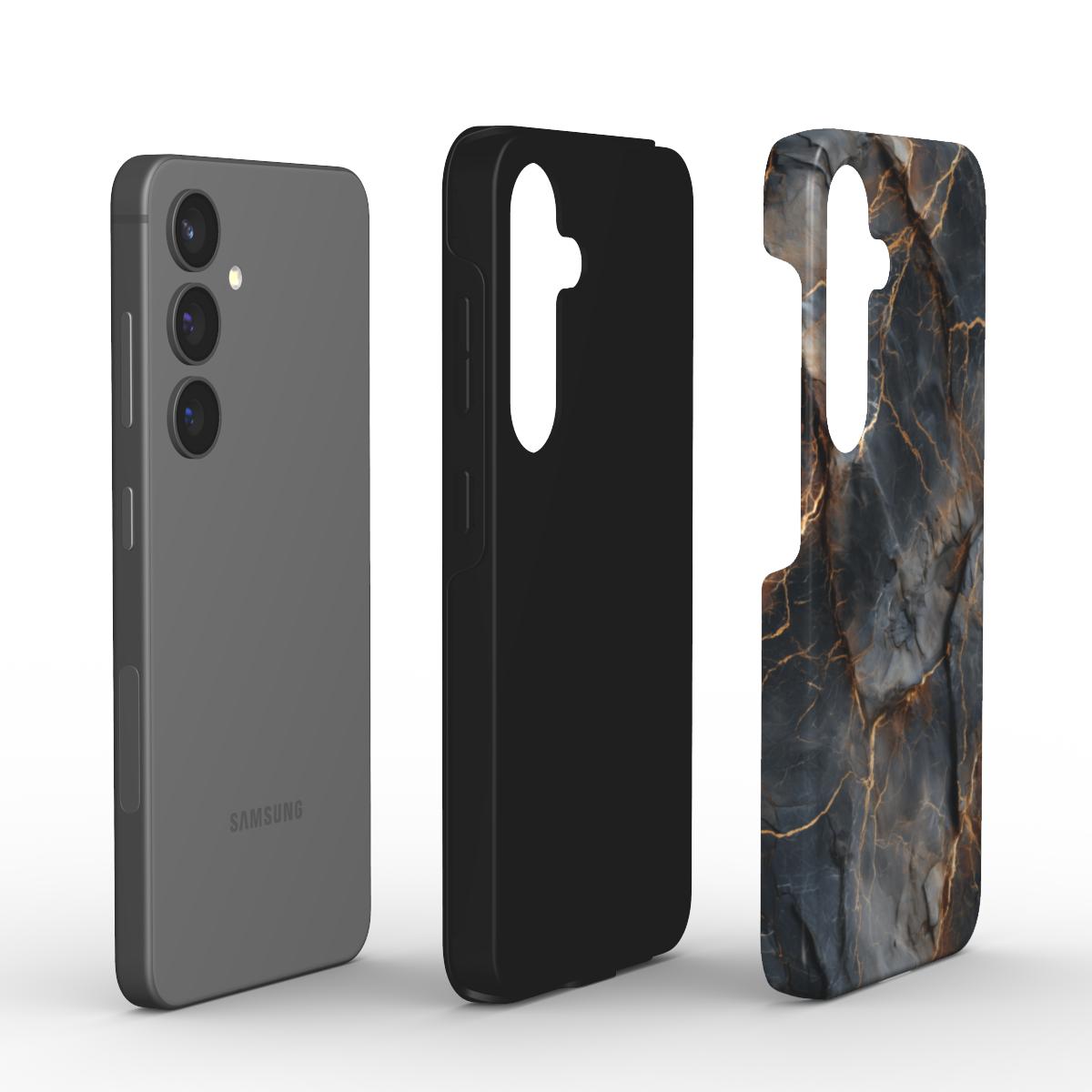 Explosionsansicht Tough Case – Smartphone, Innenschale TPU, Außenschale PC im Design „Obsidian Veins“