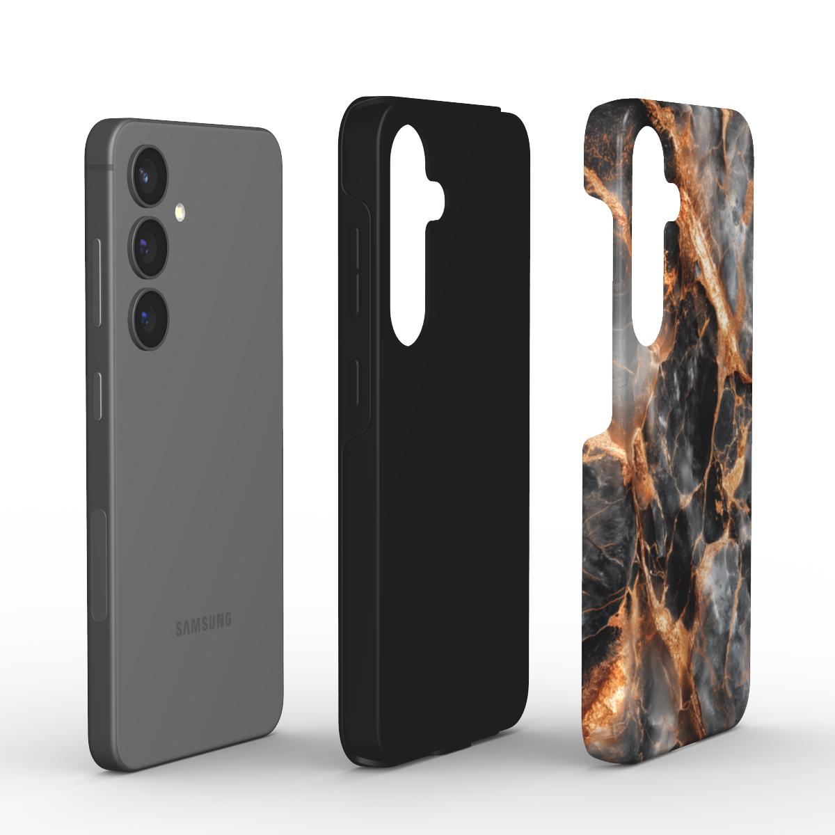 Obsidian Flame Tough Case – Explosionsansicht mit PC-Außenschale und TPU-Innenschutz