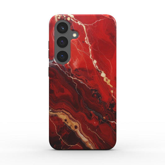 Red Fusion Handyhülle – Detailansicht mit leuchtenden Rot- und Goldtönen