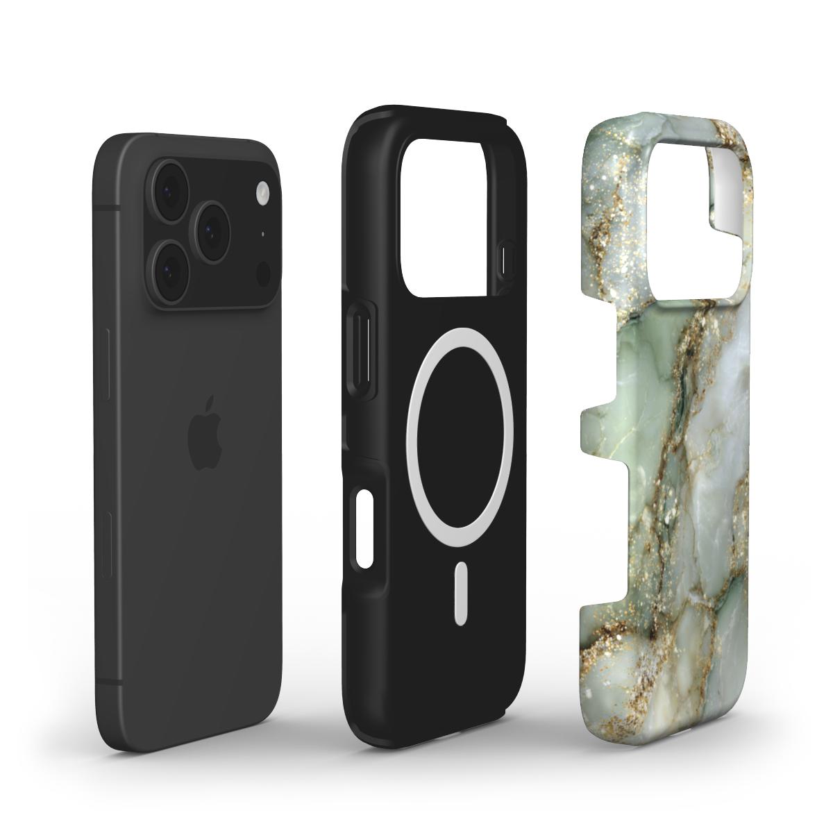 MagSafe Marmor-Design Handyhülle Golden Sage – Aufbau mit Magnetring