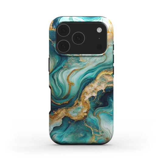 MagSafe Handyhülle Emerald Waves Rückseite mit gold-türkiser Struktur