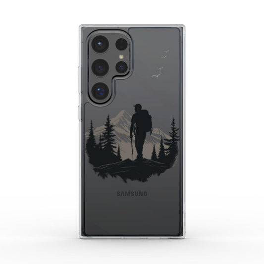 Clear Case mit „Mountain Hiker Silhouette“ Design – Rückansicht