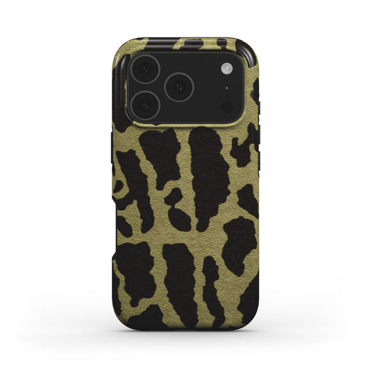 Rückseite der MagSafe Handyhülle Leopard Print Militärgrün glänzend