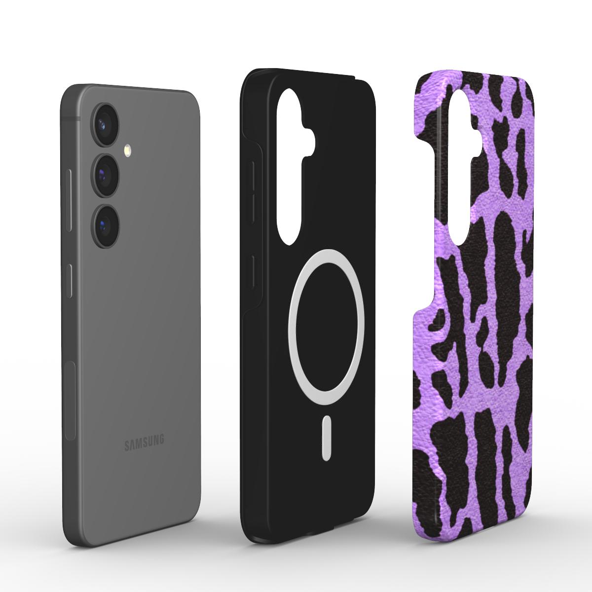 Zweischichtiger Dual-Layer Aufbau der Handyhülle im Leopardenmuster Violett mit integriertem Magnetring