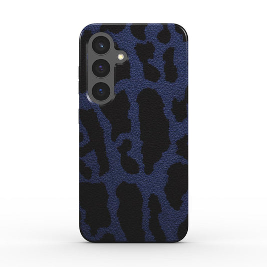 Rückseite der magnetischen Handyhülle Leopard Print Navy Blau glänzend
