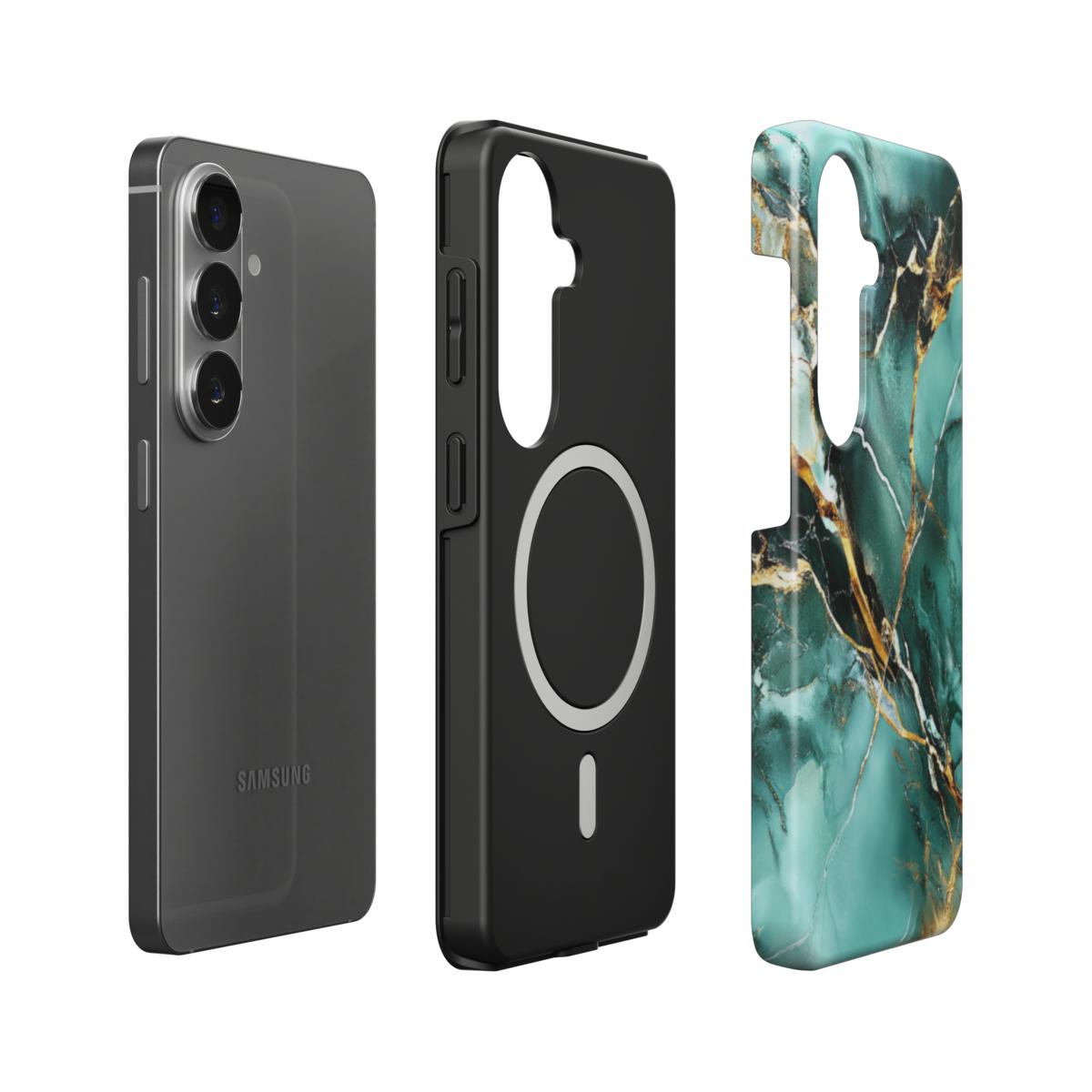 Stoßfeste Dual-Layer Handyhülle Seitenprofil Grüner Marmor