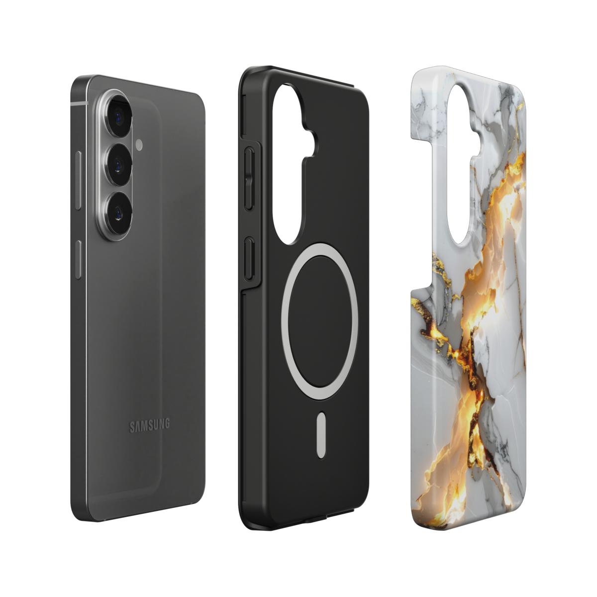 Stoßfeste Dual-Layer Handyhülle Seitenprofil Golden Fracture Marmor-Design