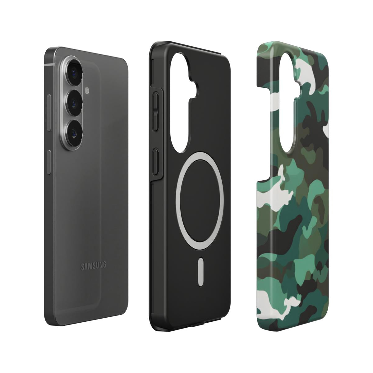 Stoßfeste Dual-Layer Handyhülle Seitenansicht Camouflage Woodland Green