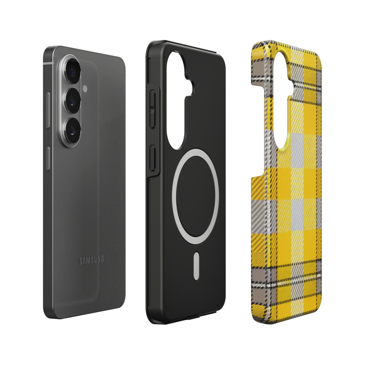 Stoßfeste Dual-Layer Handyhülle Seitenansicht Gelb Karo