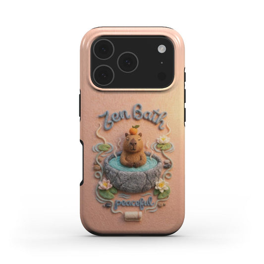 Stoßfeste Handyhülle im 3D Filz-Look – Design: „Zen Bath Capybara“ (Friedliches)