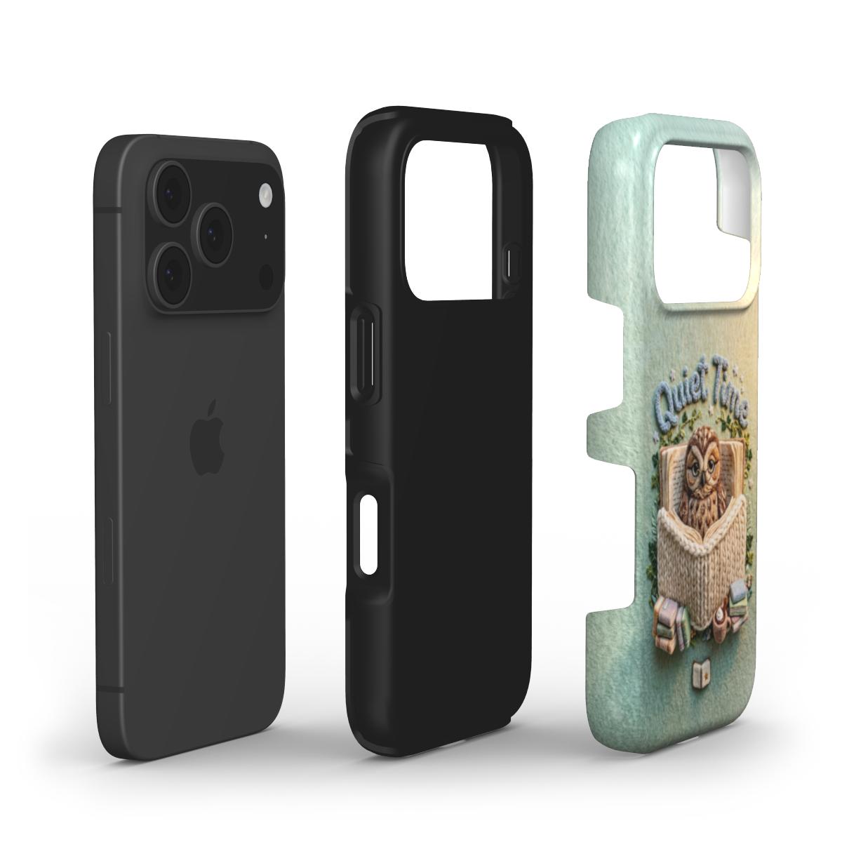 Stoßfeste Handyhülle im 3D Filz-Look – Design: „Quiet Time Owl“ (Beruhigendes)