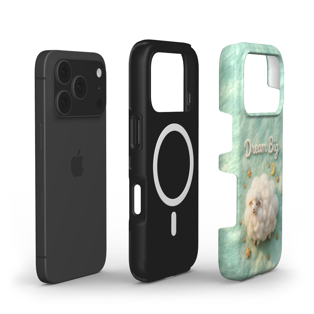 MagSafe Handyhülle Dream Big - Seitenansicht mit sichtbarem MagSafe Magnetring für kabelloses Laden