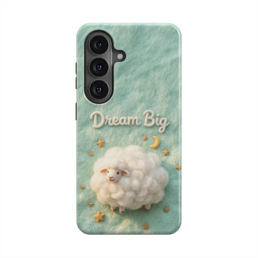 Detailansicht der magnetischen Handyhülle mit Dream Big Sheep Motiv Träumerisches Design