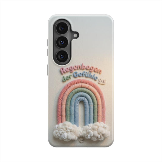 Detailansicht der magnetischen Handyhülle mit Regenbogen der Gefühle Motiv Farbenfrohes Design