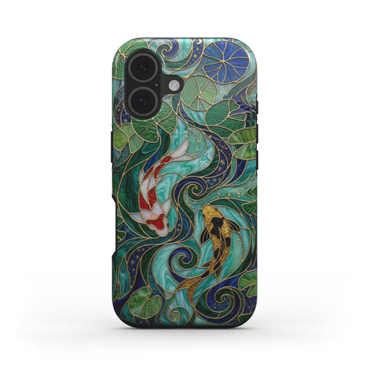Stoßfeste Handyhülle Koi Fische Japan – Lumina Mosaik Edition – Frontansicht auf iPhone – Glasmosaik Design
