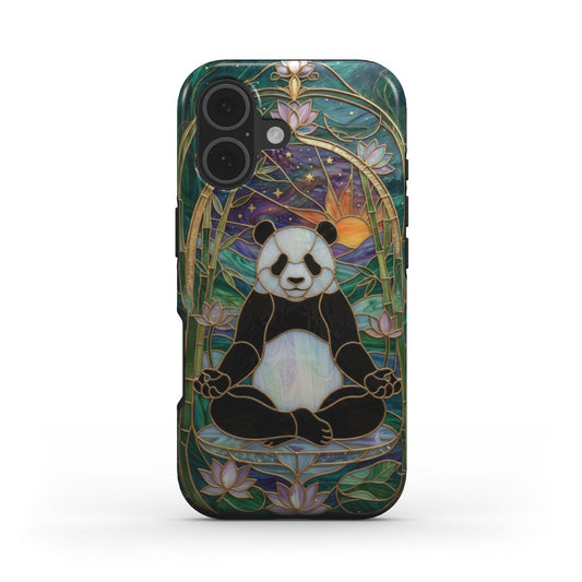 Stoßfeste Handyhülle Zen Panda Lotus – Lumina Mosaik Edition – Frontansicht auf iPhone – Glasmosaik Design