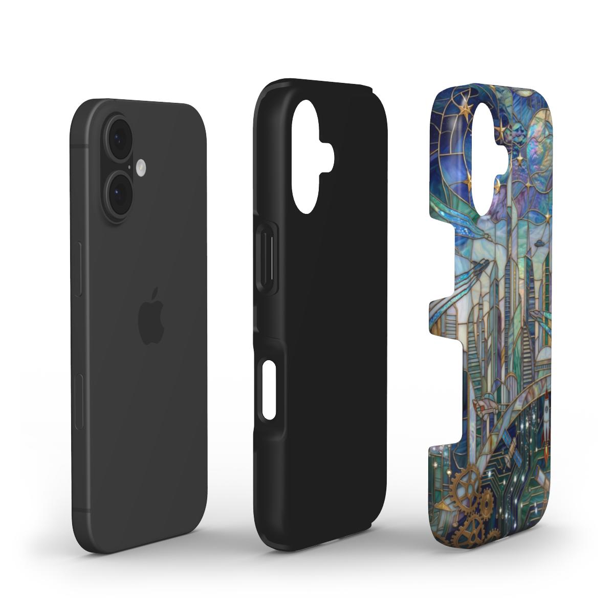 Stoßfeste Handyhülle Futuristische Stadt – Lumina Mosaik Edition – Dual Layer Aufbau – TPU Kern und Polycarbonat Außenschale
