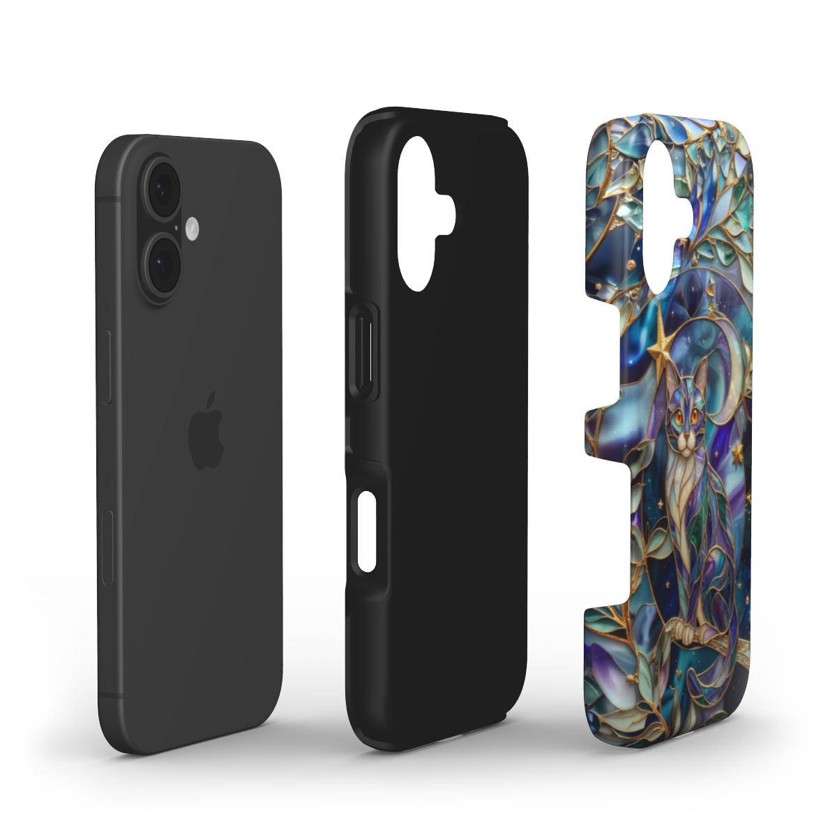 Stoßfeste Handyhülle Mondlicht Katze – Lumina Mosaik Edition – Dual Layer Aufbau – TPU Kern und Polycarbonat Außenschale