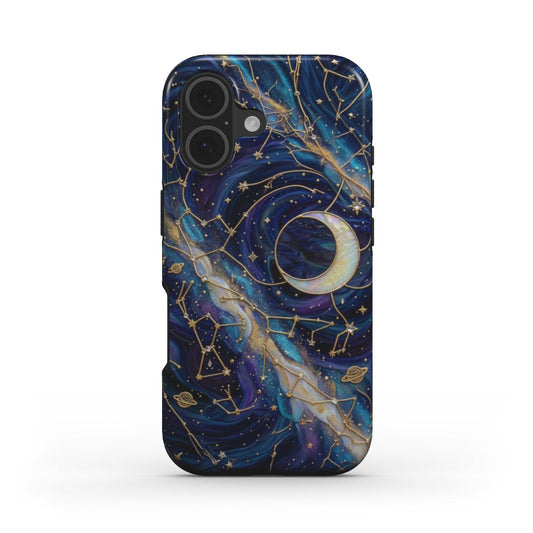 Stoßfeste Handyhülle Sternenhimmel Nacht – Lumina Mosaik Edition – Frontansicht auf iPhone – Glasmosaik Design