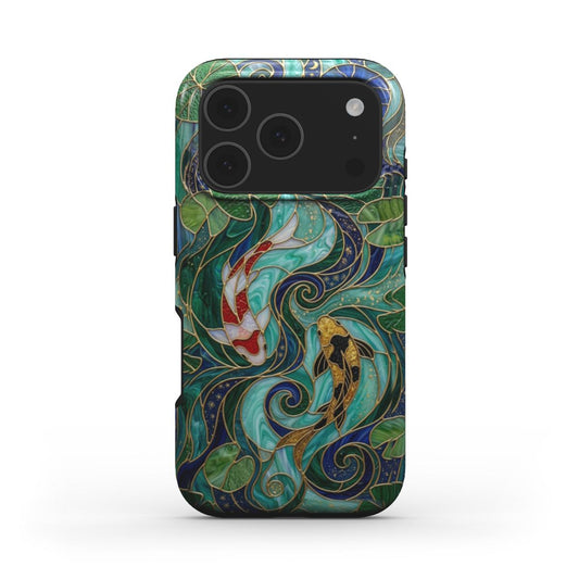 MagSafe Handyhülle Koi Fische Japan – Lumina Mosaik Edition – Frontansicht auf iPhone – Glasmosaik Design