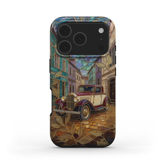 MagSafe Handyhülle Vintage Oldtimer – Lumina Mosaik Edition – Frontansicht auf iPhone – Glasmosaik Design