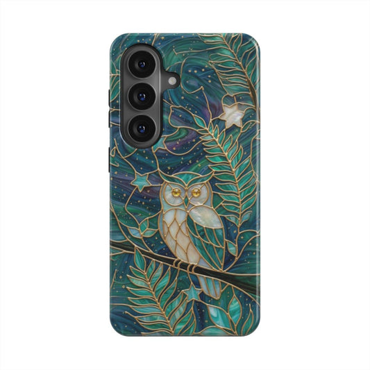 Magnetische Handyhülle Mystische Eule – Lumina Mosaik Edition – Frontansicht auf Samsung Galaxy – Glasmosaik Design