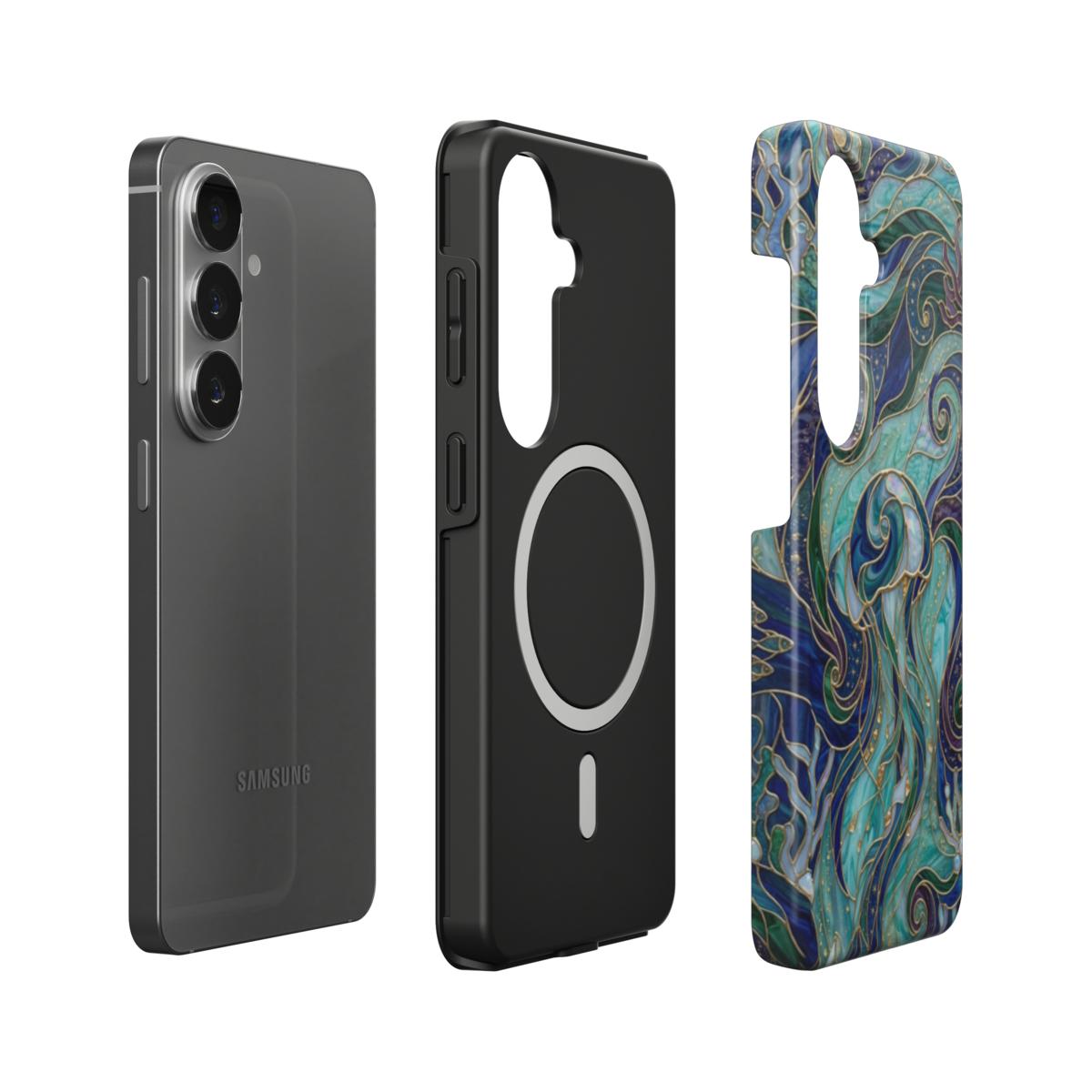 Magnetische Handyhülle Qualle Tiefsee – Lumina Mosaik Edition – Magnetring Aufbau Samsung – Qi Laden kompatibel