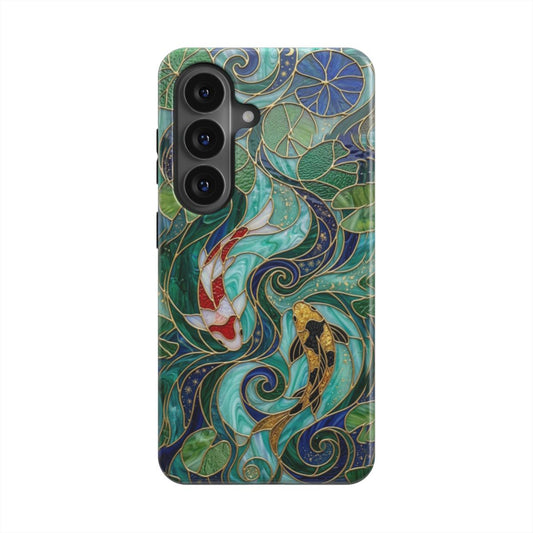 Magnetische Handyhülle Koi Fische Japan – Lumina Mosaik Edition – Frontansicht auf Samsung Galaxy – Glasmosaik Design