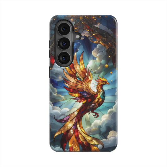 Magnetische Handyhülle Goldener Phönix – Lumina Mosaik Edition – Frontansicht auf Samsung Galaxy – Glasmosaik Design