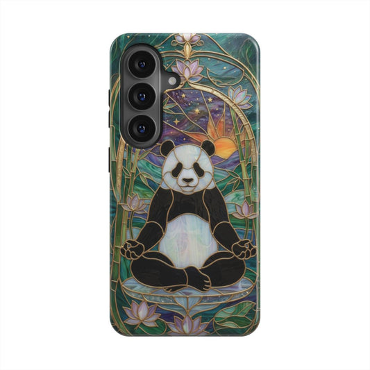 Magnetische Handyhülle Zen Panda Lotus – Lumina Mosaik Edition – Frontansicht auf Samsung Galaxy – Glasmosaik Design