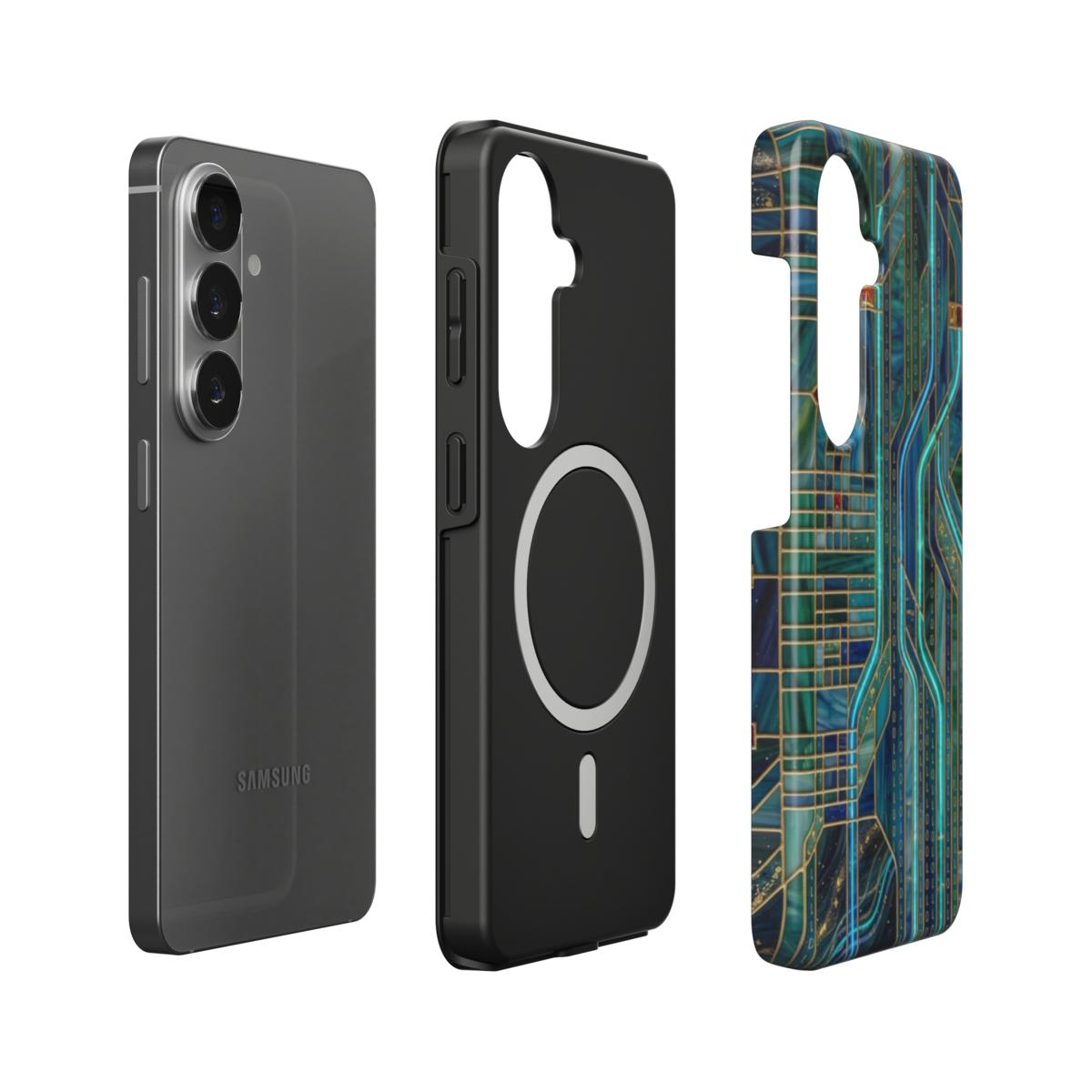 Magnetische Handyhülle Neon Matrix – Lumina Mosaik Edition – Magnetring Aufbau Samsung – Qi Laden kompatibel