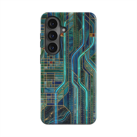 Magnetische Handyhülle Neon Matrix – Lumina Mosaik Edition – Frontansicht auf Samsung Galaxy – Glasmosaik Design