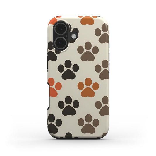 Stoßfeste Handyhülle „Herbst Pfoten“ – Frontansicht mit herbstlichem Pfoten-Design in Erdtönen