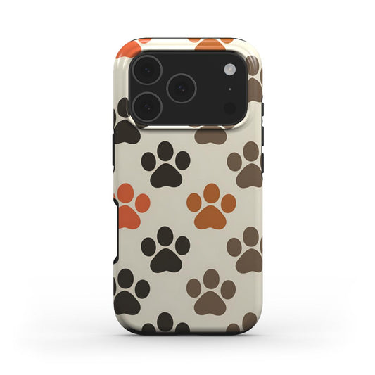 MagSafe Handyhülle „Herbst Pfoten“ – Frontansicht mit herbstlichem Pfoten-Design in Erdtönen