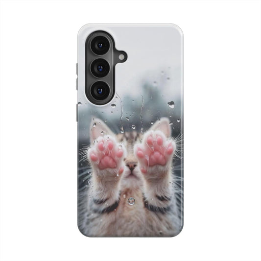 Magnetische Handyhülle „Regenpfötchen“ – Frontansicht mit süßem Regenpfötchen-Motiv auf Samsung