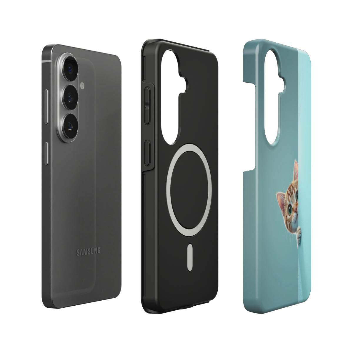 Magnetische Handyhülle „Neugierige Katze“ – Dual-Layer mit integriertem Magnetring für Samsung & Google Pixel