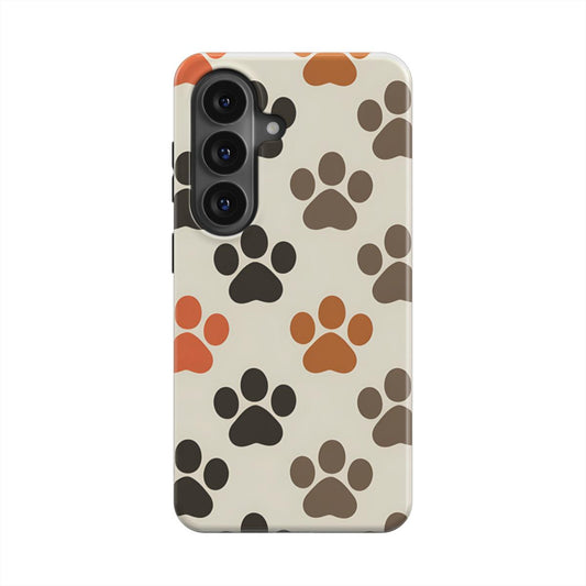 Magnetische Handyhülle „Herbst Pfoten“ – Frontansicht mit herbstlichem Pfoten-Design in Erdtönen