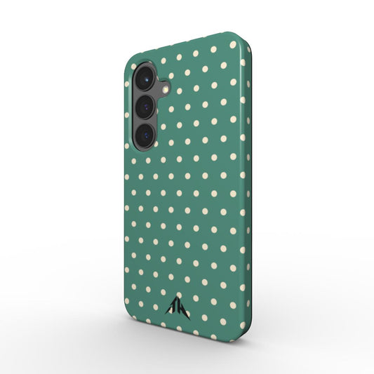 Magnetische Handyhülle „Mint & Creme“ – Schrägansicht mit Black-Logo