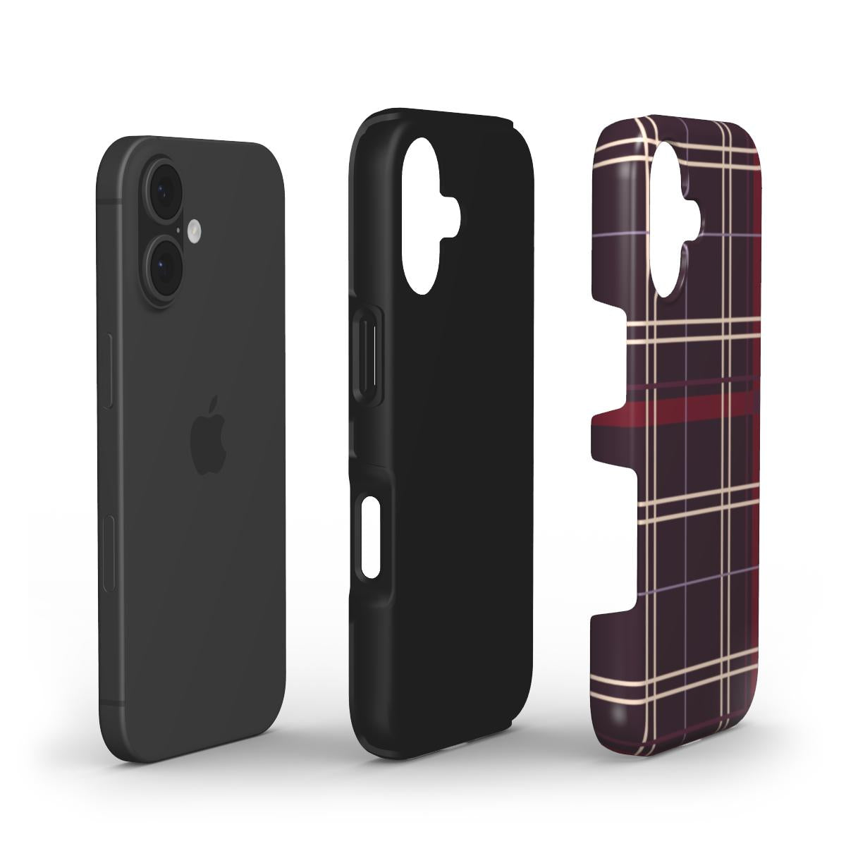 Stossfeste Handyhülle „Pflaumennacht Tartan“ – Innenansicht mit TPU- und PC-Schale